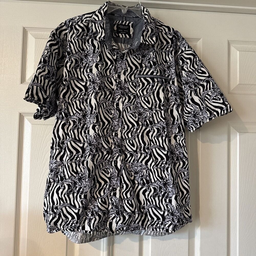 Mens XXL Zebra Baroque Shirt Black White Animal Print Cotton Sunrise Kingdom